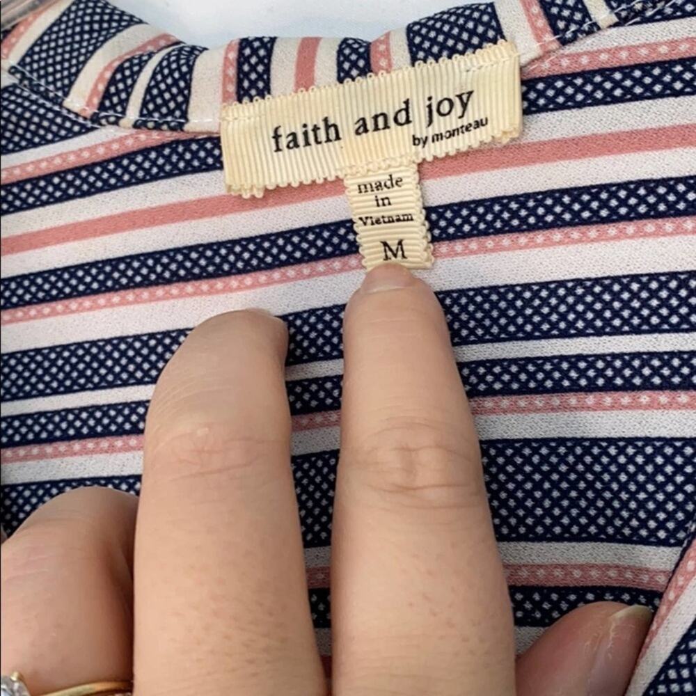 Faith & Joy Pink & Navy Front Tie Short Sleeve Top - Picture 7 of 9